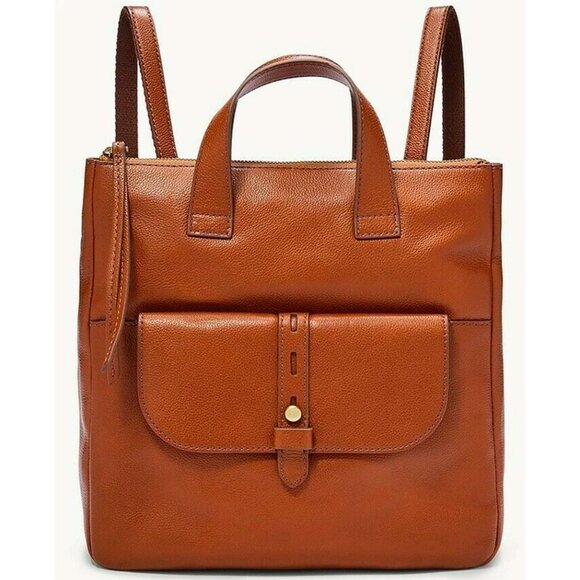 S Fossil Hunter Brown Leather Backpack SHB2695210 Brass Hardware NWT $180 Retail main image 6